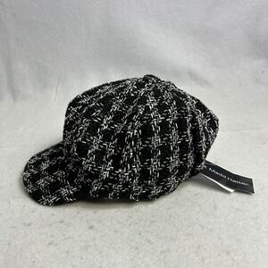 Dark Academia Madd Hatter Womens OS Black‎ White Tweed Boucle Newsboy Cabbie Hat